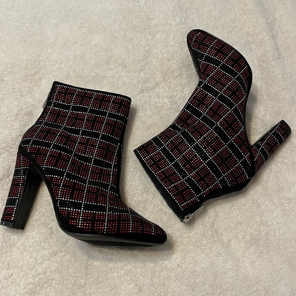 Cape Robbin Mona Y2K Punk Princess Rhinestone Plaid Ankle Boots Size 8M - Picture 4 of 14